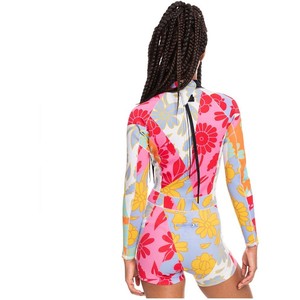 2021 Roxy Womens Cynthia Rowley 1.5mm Long Sleeve Shorty Wetsuit ERJW403037 - Bright White / Patchwork Rowley